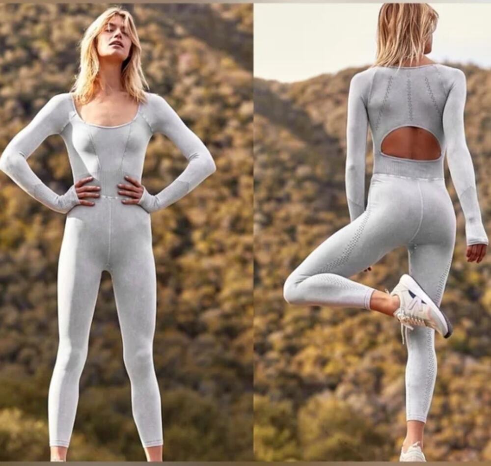 New Free People Movement Good Karma Gray Long-Sleeve Onesie - Size M/L
